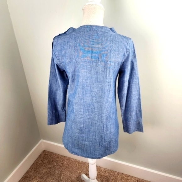 J. Crew Women’s Denim  Cotton Long Sleeve Pullover Blouse Top Button Size 00 - Picture 7 of 10